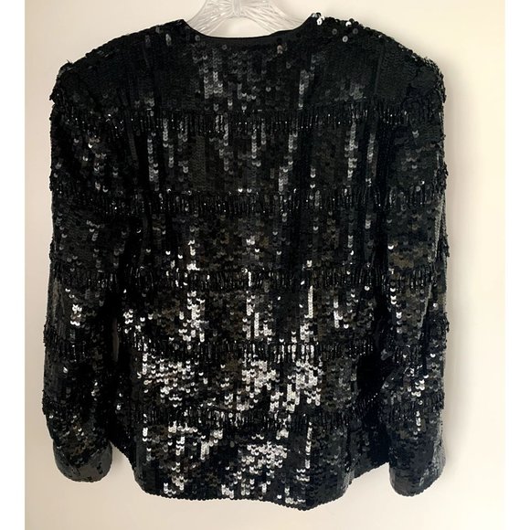 Vintage Nolan Miller Black Sequin Jacket w/ Dangling Beads Size 6 - Picture 2 of 6